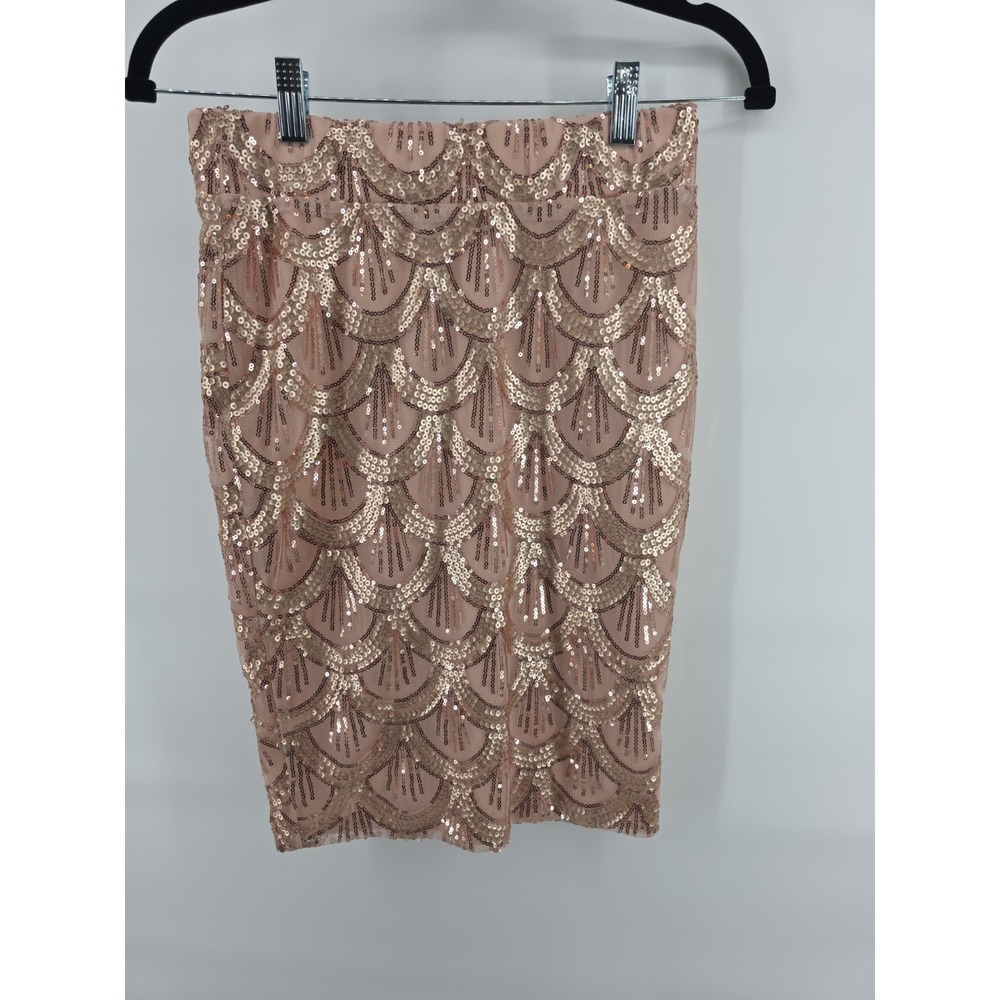 Charlotte Russe Sequin Mini Skirt With Intricate Silver Sequin Small SZ Apricot